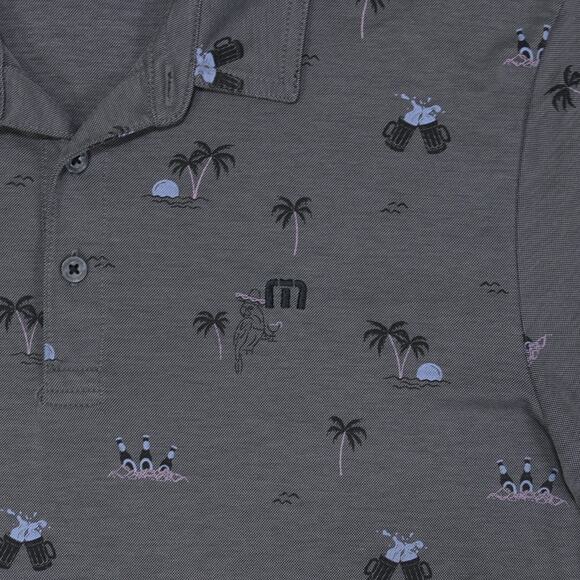 Travis Mathew Polo Shirt Men's Medium Gray Cocktail Print Short Sleeve - Picture 3 of 12
